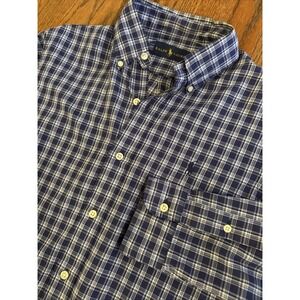 RALPH‎ LAUREN Men's Long Sleeve Button Down Shirt Size S Blue Plaid Blue Horse